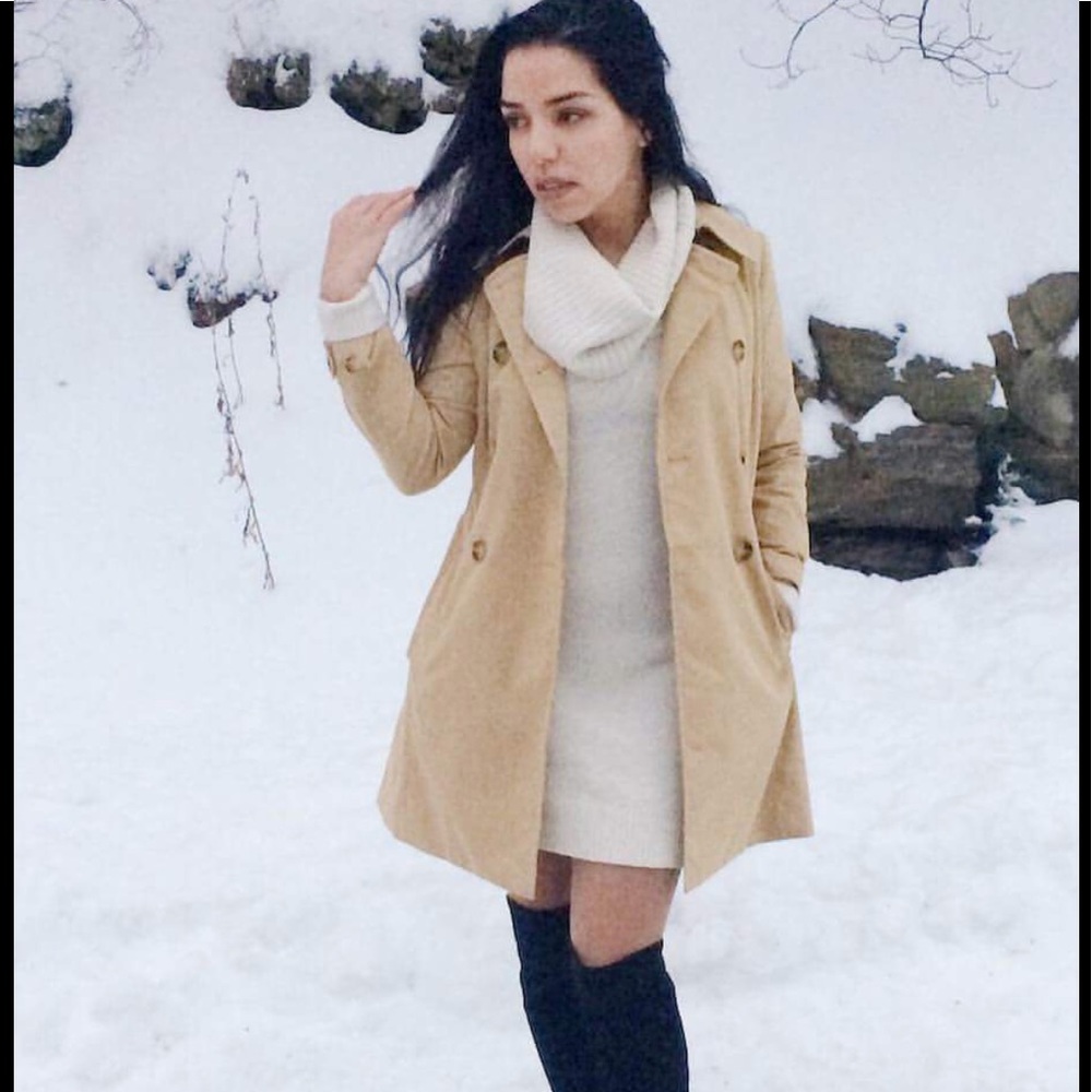 Cream cowl neck sweater dress